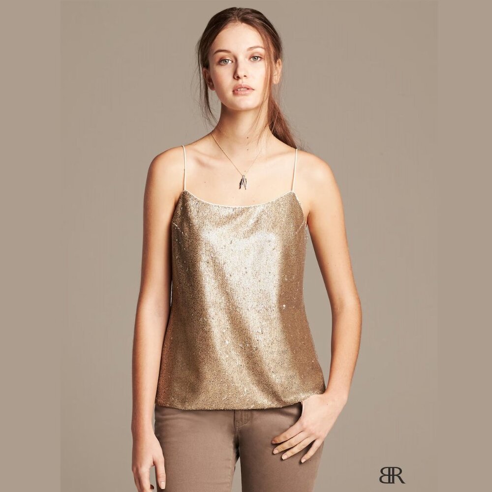 Banana Republic BR Monogram Sequin Metallic Cami Champagne Size 4